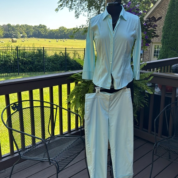 LN -Talbots top (6) & cropped pant (2) in robin egg blue/mint set -so slim! - Picture 1 of 13